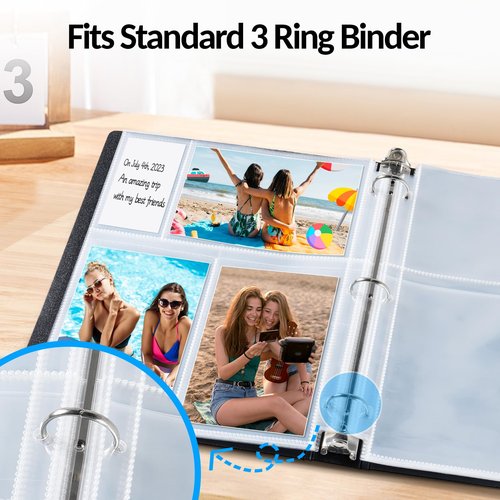 Fabmaker 100 Pack 4x6 Photo Sleeves for 3 Ring Binder - 600 Photos, Clear Album Refill Pages, Acid Free Plastic Archival Protector Sleeves, Pages Sheets for 8.5x11 Binder