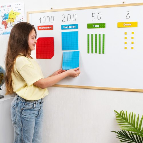 Simply Magic Jumbo Colorful Magnetic Base Ten Blocks - 131+4 PCS Math Manipulatives for Kids | Place Value Learning Tools