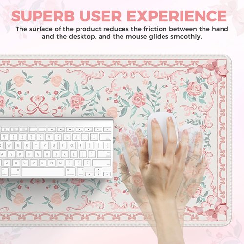 iCasso Pink Desk Mat for Desktop,Cute Desk Pad for Women,Girly Bow Mouse Pad with Stitched Edges,Non-Slip Large Computer Mat for Home Office Study Gaming