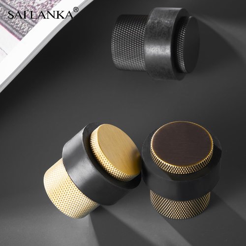 SAILANKA Solid Brass Door Stopper Heavy Duty Cylindrical Floor Mount Door Stop with Rubber, Wall Protector Mounted Doorstop Protect Door Knobs, 1-3/5" Height, 4 Pack, Brushed Brass