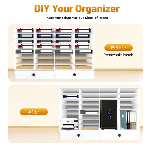 PERFERATE 32 Slots Literature Organizer Office Mailbox with Adjustable Shelves and 2 Drawers PVC Literature Storage Desktop File Sorter Cabinet Office Mailbox Classroom Keeper (White)