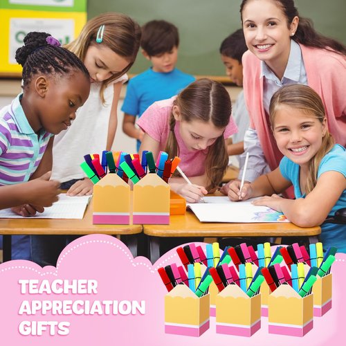 Sherr 6 Pcs Pencil Shaped Pen Holders for Classroom, Cute Acrylic Pencil Cups, Back to School Stationery Storage Organizers for School Office Supplies Teacher Desk Home Table Decor (Classic)