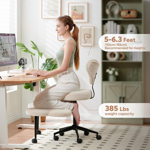 Pinmoco Ergonomic Cross Legged Chair - 360° Swivel Meditation Chair with Wheels & Lumbar Support | Off White