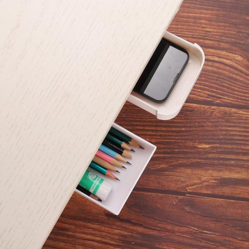 PATIKIL 2 Pack Minimalist White Under Table Drawer, Slide Out Hidden Self-Adhesive Pencil Tray Drawer Storage Organizer for Office, Home, Kitchen