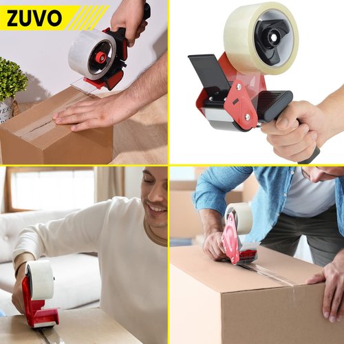 Zuvo Heavy Duty Tape Dispenser with 6 Clear Packaging Tapes - 48cm X 66m - Metal Dispenser for Moving Boxes, Warehouses or General Packing