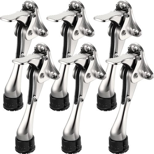 Moxweyeni Heavy Duty Door Stops - 6 Pieces Adjustable Metal Kickdown Doorstop with Rubber Tips | Silver