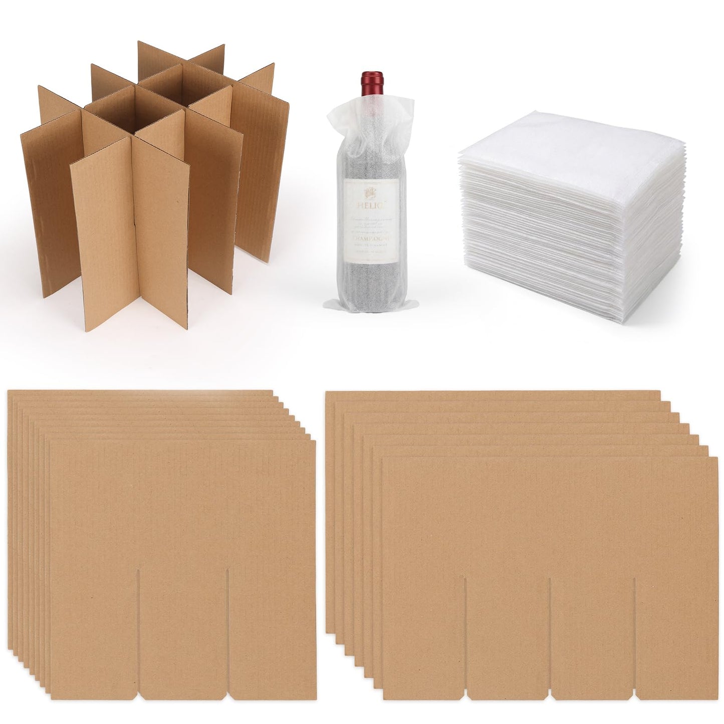 CRUGLA 16x12x12 Wine Bottle Divider Insert Kit Set of 4, 12-Cell Cardboard Grid with Foam Sleeves, Glass Packing Kit for Moving, Storage or Shipping (Outer Box Not Included)