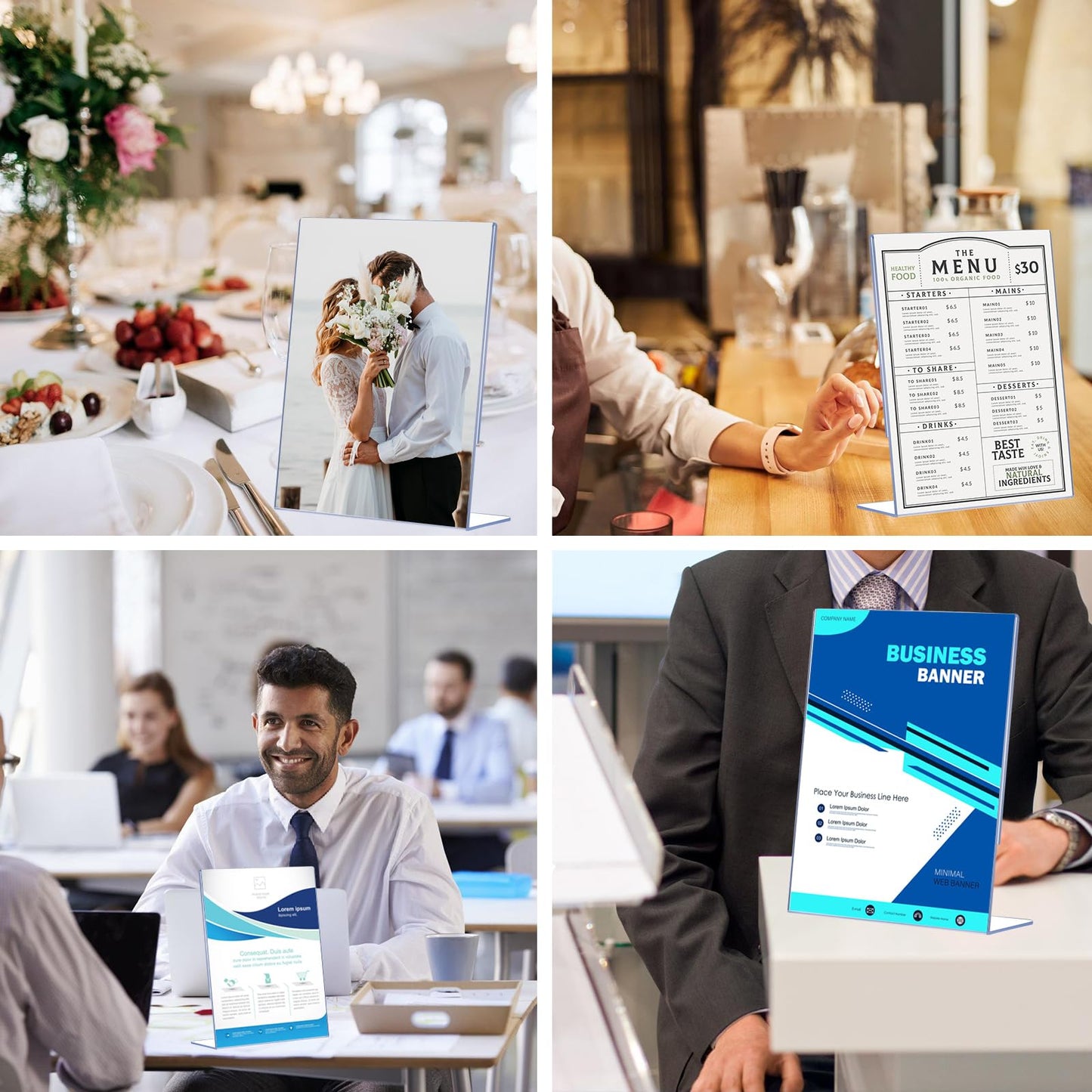 6 Pack Acrylic Sign Holder 8.5 x 11, Clear Plastic Display Stands for Tabletop, L-Shape Acrylic Stands for Flyers, Documents, Office, Restaurants, Vertical Sign Holder 8.5x11 for Desktop