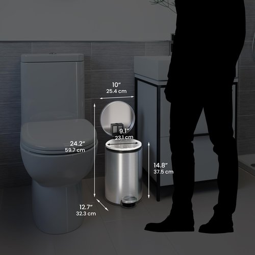 iTouchless SoftStep 3.2 Gallon Small Round Bathroom Step Trash Can with Removable Inner Bucket and AbsorbX Deodorizer, Stainless Steel, 12 Liter Pedal Garbage Bin for Bedroom, Office Cubicle