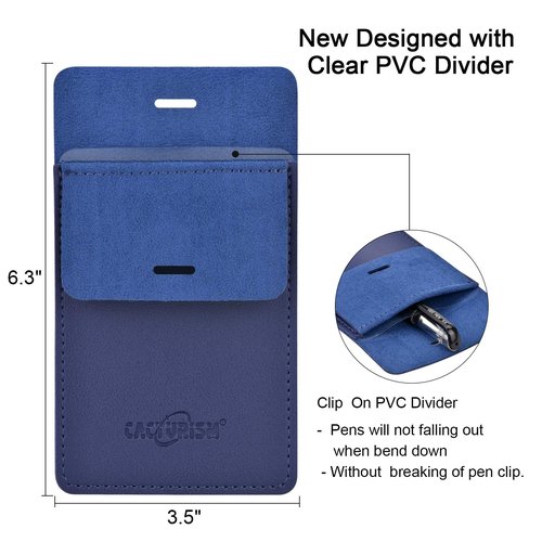 Cacturism Pocket Protector, 4 Pack Premium PU Leather Men Women Pen Holder Pouch Pocket Organizer For Shirts, Lab Coats, Pants - Multi-Purpose-Holds Pens, Pointers, Pencils, Ruler, Tools (Blue 4 Pcs)