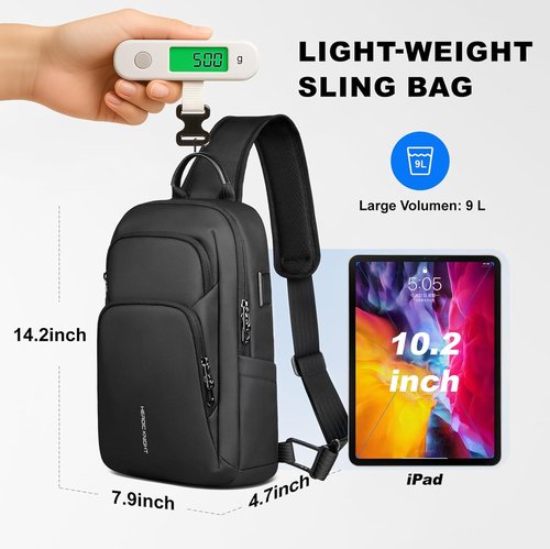 **hk Sling Bag for Men - Lightweight Waterproof Crossbody with Tablet Pocket & USB Charging Port**