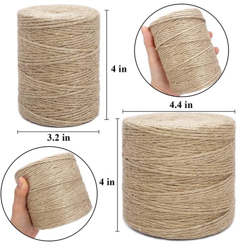 500FT Jute Twine Rope 3mm Natural Thick Garden Twine String Heavy Duty for Gardening Bundling Crafts Arts Gift Wrapping Packing Material Wedding Christmas Decoration Bulk