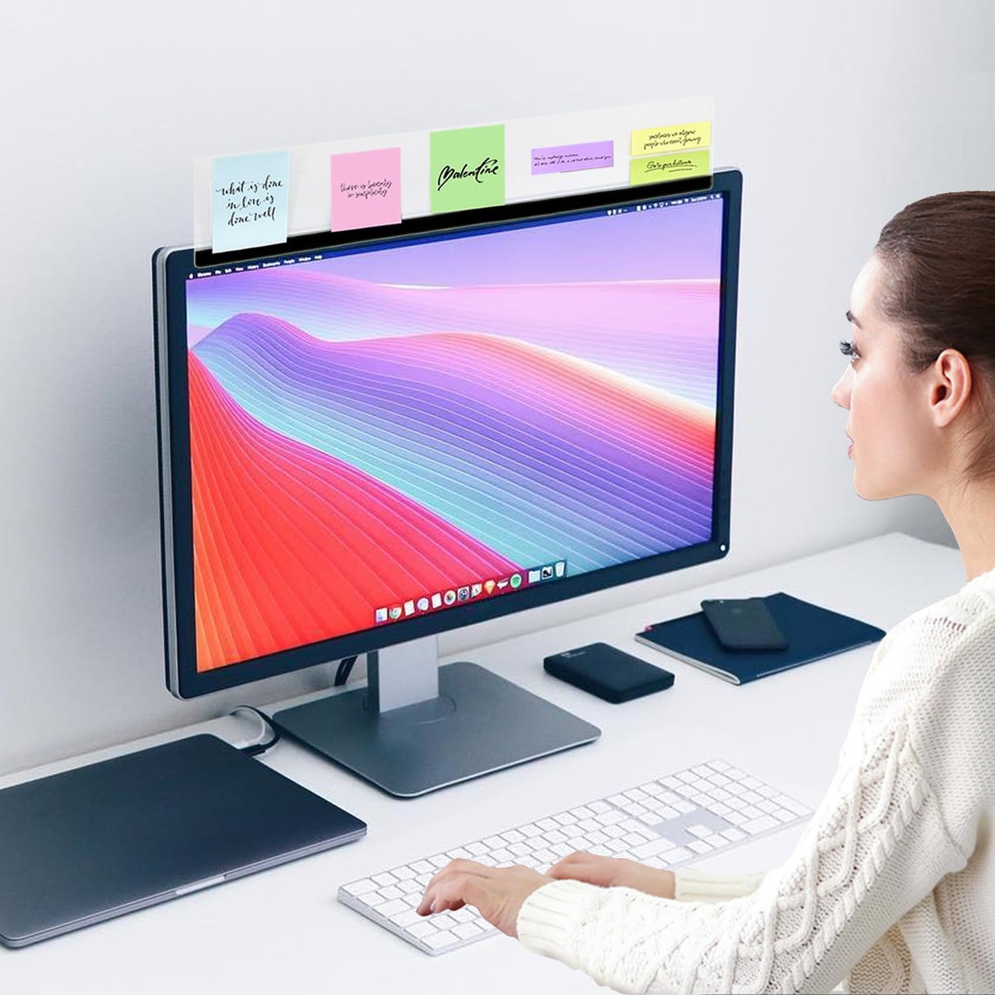 Skiennix Monitor Memo Board - 18" Top Mount Sticky Note Holder | Message Board for Easy Organization