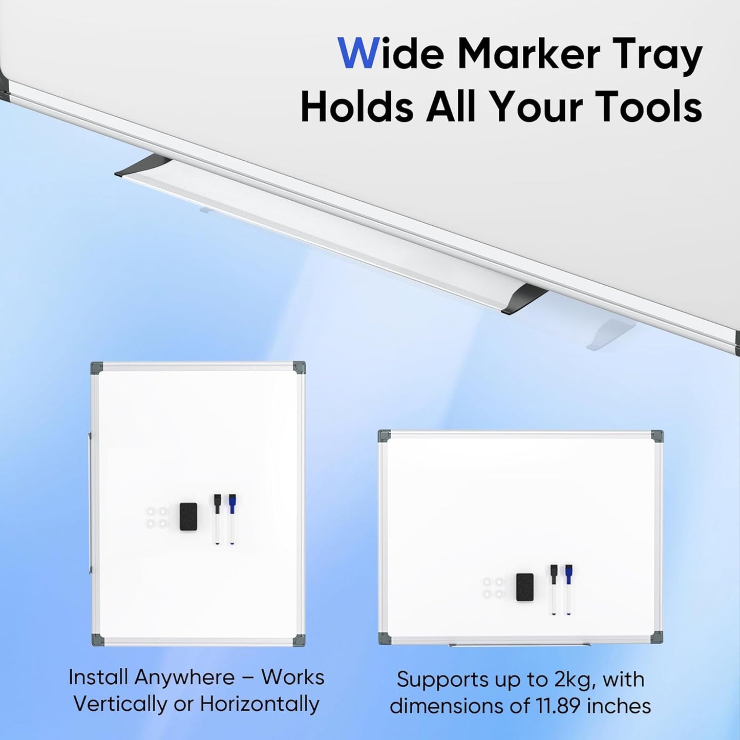 VUSIGN Magnetic Whiteboard - 36" x 24" Dry Erase Board with Silver Aluminum Frame | Includes Eraser, Markers & Magnets