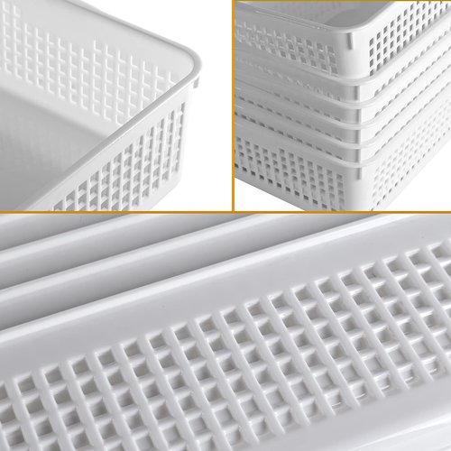 Eslite A4 Size Plastic Storage Basket,Desktop File Paper Letter Organizer Tray, 6-Packs (White)