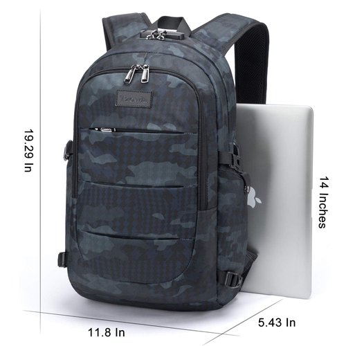 Tzowla Business Laptop Backpack Water Resistant Anti-Theft Backpack with USB Charging Port and Lock 15.6 Inch Computer Backpacks for Women Men, Casual Hiking Travel Daypack (Navy Blue Camo)