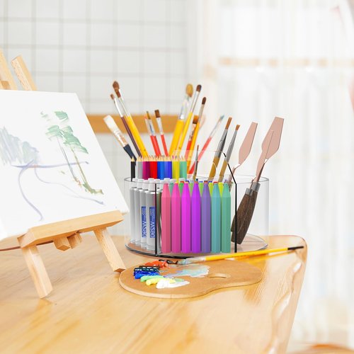 Absonic Acrylic Pen Holder Pencil Organizer, 360-Degree Rotating Pencil Holder, Crayon Organizers for Kids Marker Organizer Caddy Art Supply Kids Desk Organizers for Office Home School