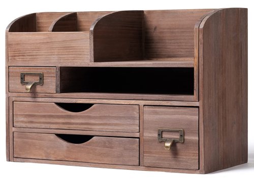 Executive Office Solutions Adjustable Wooden Desk Organizer For Desktop, Tabletop, Office or Counter – Wood Storage Shelf Rack For Office Supplies, Desk Accessories, or Mail – Brown
