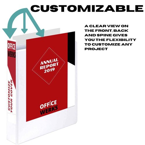 Office Werks 3 Ring Binder, Professional D Ring 2.5 Inch, 12 Presentation Folder for Standard Pages 8.5 x 11 with Pockets, Crystal Clear View White (12 Pack)