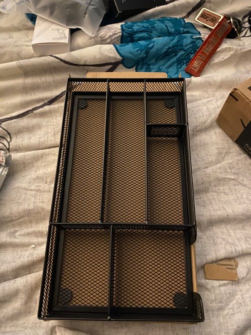 ROSROSE Desk Drawer Organizer 2 Pack, Office Drawer Organizer, 6 Grid Metal Mesh Drawer, Small Desk Organizer Tray Accessories for Office School Home, Bathroom, Kitchen, 11X 6 X 1.45in,Black