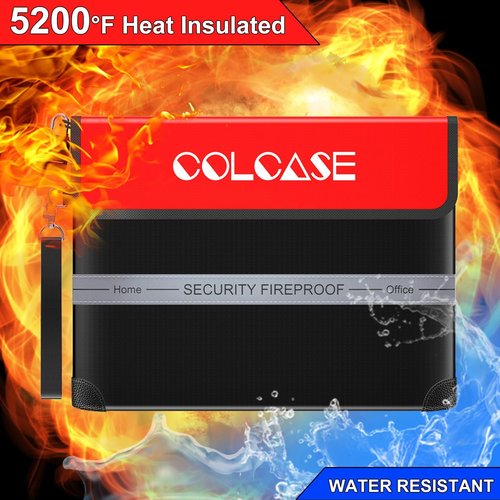 COLCASE Fireproof Document Bag - Heat Insulated & Waterproof Zipper Storage for Valuables | 15 x 11 Inches