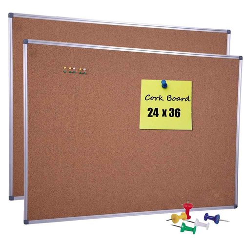 DexBoard 2-Pack 36 x 24 Inch Cork Board Bulletin Notice Board Message Memo Pin Board for Home Office School, Silver Aluminum Frame