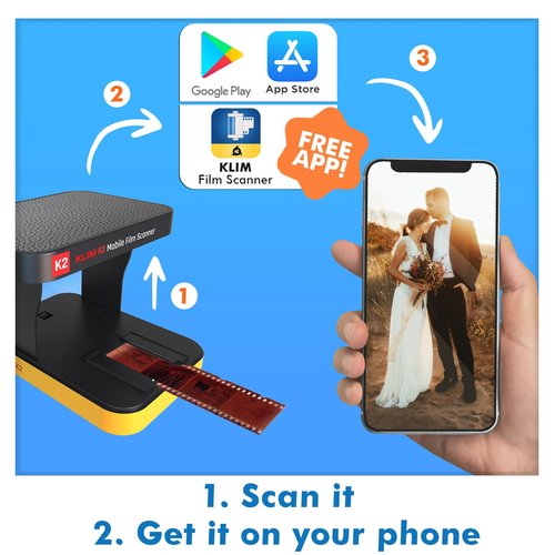 KLIM K2 Mobile Photo Digitizer 35mm - Positive & Negative Conversion - Slide and Photo Scanner - Color Developing Kit Essential - Your Own Service for Developing Negatives at Home