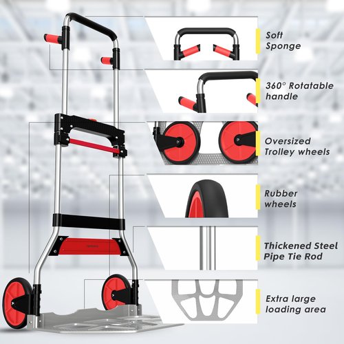 Teprovo Folding Hand Truck Dolly Cart,340LB Capacity Portable Aluminum Dolly Cart with Telescoping Handle and 7 Inch Rubber Wheels for Moving