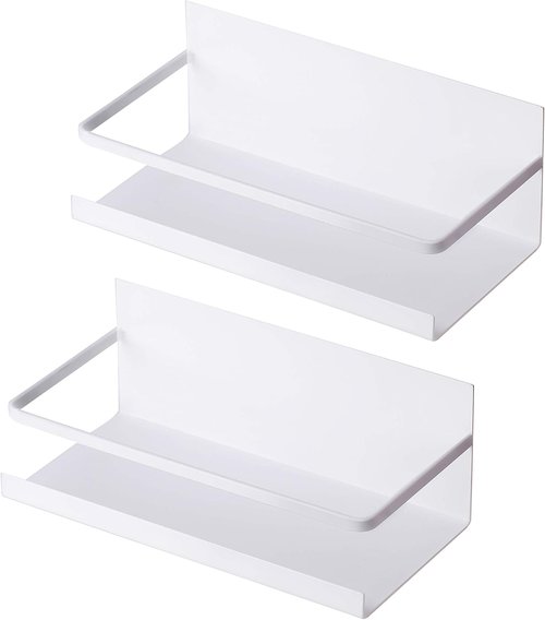 NHZ Magnetic Spice Rack - Space-Saving Magnetic Shelf for Refrigerator | Extra Strong Magnets (2 Pack, White)