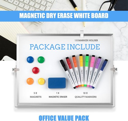 Cazeyoo Magnetic Desktop Whiteboard - Portable Double-Sided 16 x 12 Inch with Stand, Markers & Eraser