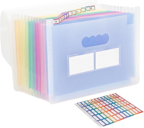 Accordion File Organizer - 12 Pocket Expanding Folders with Colorful A-Z Tabs | Portable Letter/A4 Size - Blue