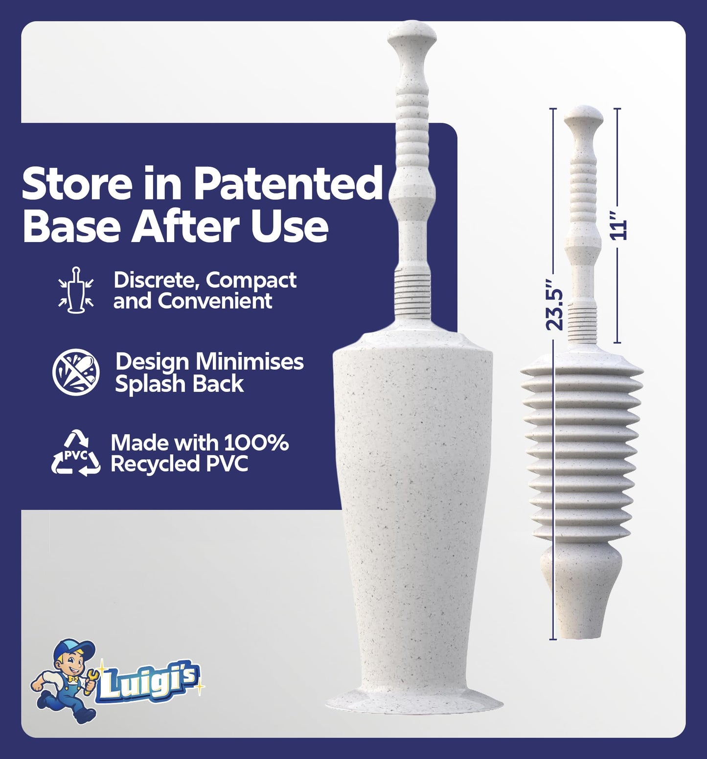 Luigi's Toilet Plunger - Unclogger Plungers for Bathroom - Heavy Duty Clog Remover with Effective Unblocker Bellows Design - Remover Tool to Unblock Toilet Blockage - Grey