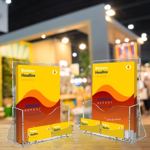 zavekia 2 Pack Acrylic Brochure Holder With business card holder, 8.5 x 11 inches Clear Acrylic Literature Holder Plastic Flyer Display Stand