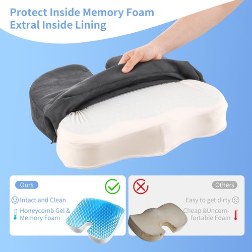 Zickskt Seat Cushion for Office Chair, Gel & Memory Foam Chair Cushion, Sciatica & Coccyx Pain Relief Cushion for Long Sitting Office Workers, Car Drivers