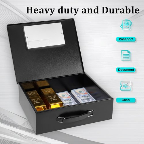 Dalmbox Portable Metal Safe Box with Digital Code Lock,Fire Resistant Storage for Documents, Fireproof Safe Box, Car, Home, Office and Outside, Black Box