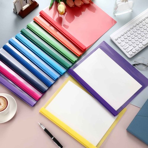 Feifeiya 48 Pack Plastic Report Covers with 3 Prongs Presentation Folders Bulk, 100 Sheet Capacity, Clear Front Report Covers for Presentation Document Paper School Office Supplies (Colorful)