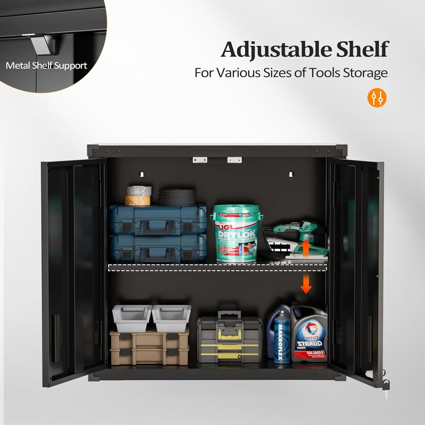 VINGLI Garage Wall Cabinet - Locking Doors & Adjustable Shelf | Metal Floating Storage (Black, 30''W x 12''D x 28''H)