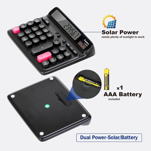 Comix Desk Calculator - 12-Digit Large LCD Display | Solar & Battery Power | Ideal for Home, Office, School
