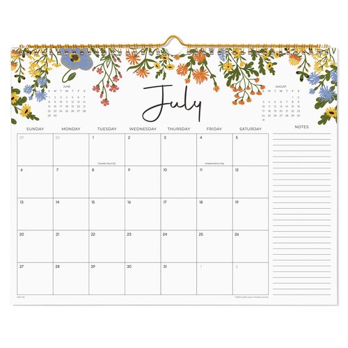2025-2026 Calendar, Cabbrix Wall Calendar 2025, 18 Months Calendar Runs From July 2025 - December 2026, 15" x 12", Twin-Wire Binding, Hanging Hook, Floral Design