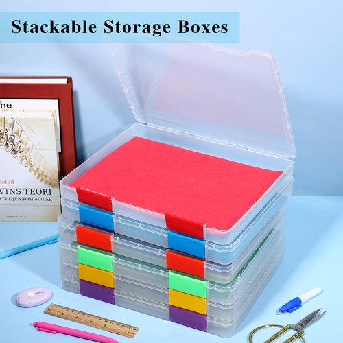 PerKoop 6 Pcs Clear A4 File Box Document Plastic Storage Box Paper Plastic Case Board Game Storage Containers Magazine Protector File Holder with Buckle (Colorful,12.4 x 9.84 x 1.18 Inches)