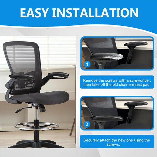 Dpwrrot Office Chair Replacement Armrest Arm Pads Caps Fit Univeral Desk Chair Arms 4" Mounting Hole with Mounting Hole Patterns Screws (1 Pair) Black