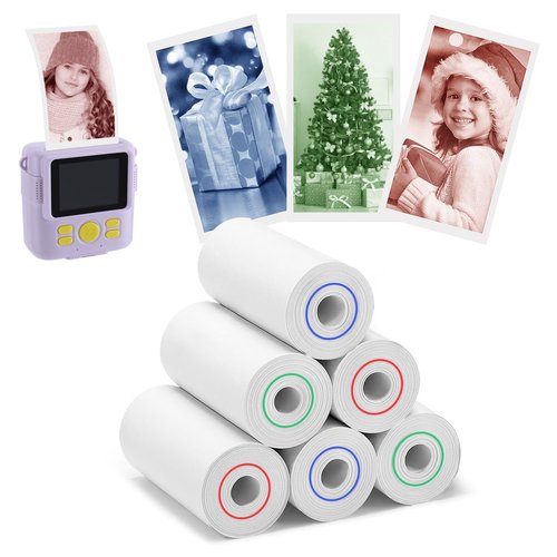 6 Rolls 3-color Kids Camera Paper Roll Refill - Color-Developing Red Green Blue, Thermal Instant Camera Photo Printer for 4 5 6 7 8 9 10 Year Old Girls Boys Birthday Christmas Gifts
