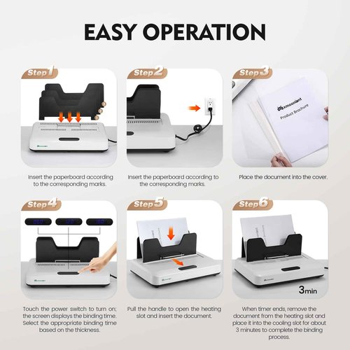 Mxmoonant Thermal Binding Machine PRO 500 Sheets, Instant Use|Digital Touch Panel|Air Cooling|Microwave Vibration, Electric Binder for A3(Short Edge)/A4/A5 Documents, Reports, Magazines, Scripts 110V