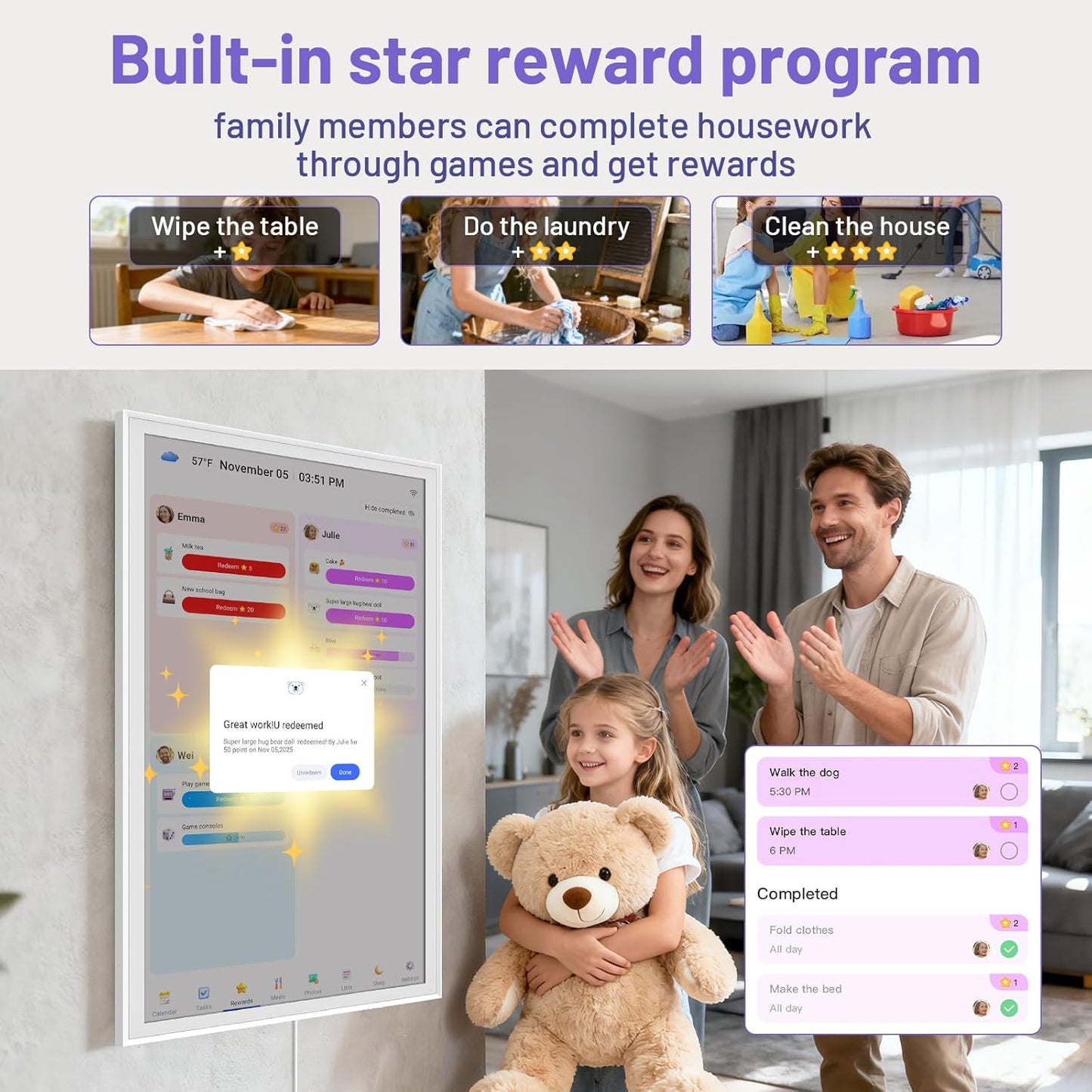 Smart Calendar Max 27-Inch Digital Family Organizer - Interactive Touchscreen Display, Wall Mountable