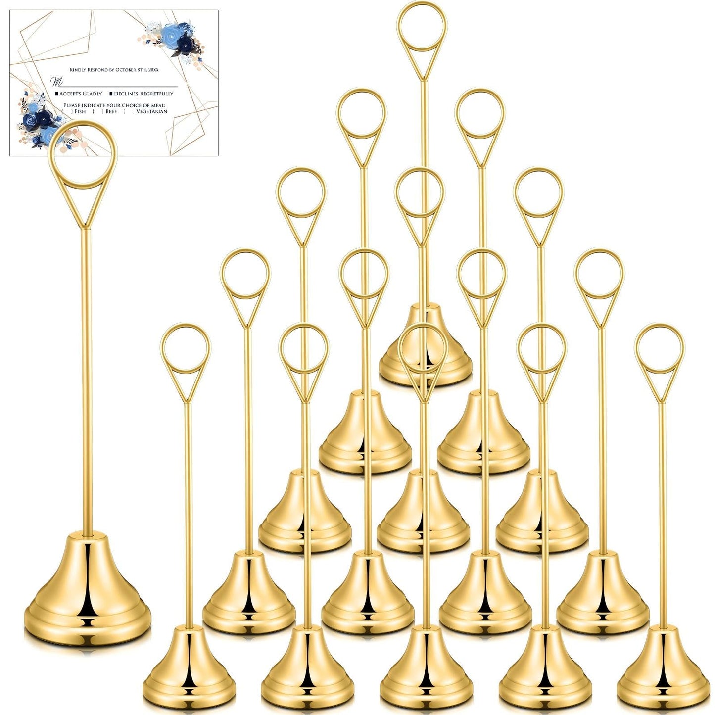 Marspark 16 Pcs Table Number Holders 8'' Metal Place Card Holders Weddings Table Sign Menu Memo Note Picture Photo Round Clip Weighted Base Stand for Anniversaries Birthdays Restaurants(Gold)