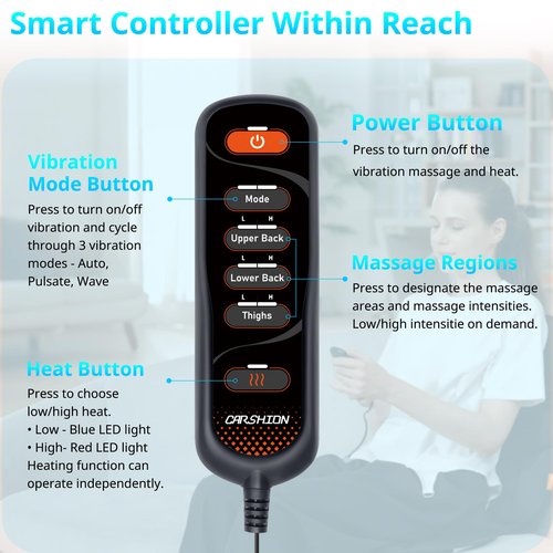 CARSHION Massage Seat Cushion with Heat,Back Massager for Chair Back Massager Heated Seat Cover Massage Chair Pad for Pain Relief Home Office Use
