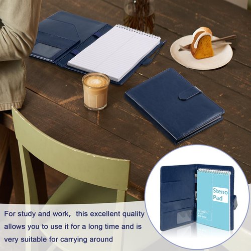 Leather Steno Pad Holder 6x9 Steno Pad Cover Business Padfolio Organizer Leather Cover Compatible With 6x9 Steno Notebook Portfolio Pocket Organizer With Pen Loop for Business Office(Dark Blue)