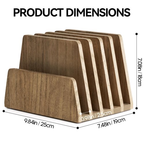 KIRIGEN Wooden Desk Mail Organizer 5 Slots File Paper Holder Desktop Wood Document Letter Holder Organizer for Home Office Dark Brown (5KWJJ-DBR)
