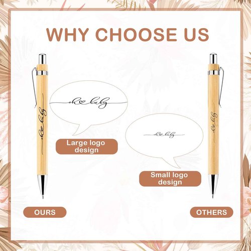 EYNDYN 100 Set Boho Baby Shower Ballpoint Pens Gifts Bulk for Guest Wood Bamboo Pens With Thank You Cards Bohemian Pampas Grass Floral Girl Boys Party Favors Souvenirs Prizes