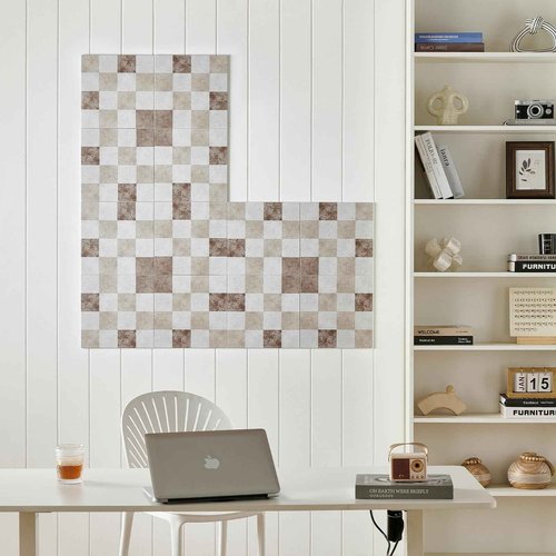 Lightomorrow 12-Pack Felt Wall Tiles, Large Bulletin Board with Safe Removable Adhesive Tapes, 11.8 x 11.8in Panels Alternative for Home Wall Decor, Checkered Pattern